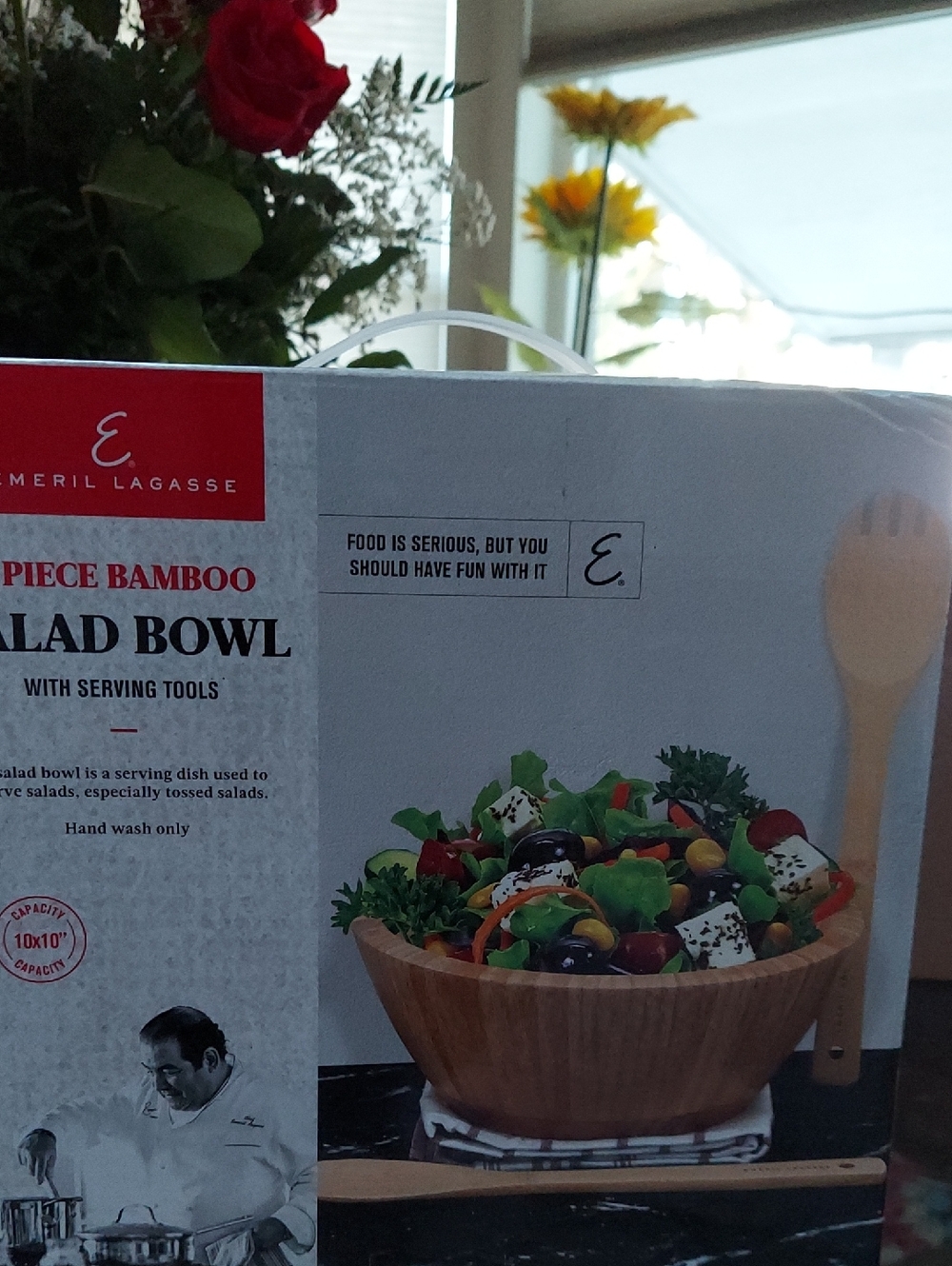 Bamboo Salad Bowl with Serving Tools - Brown